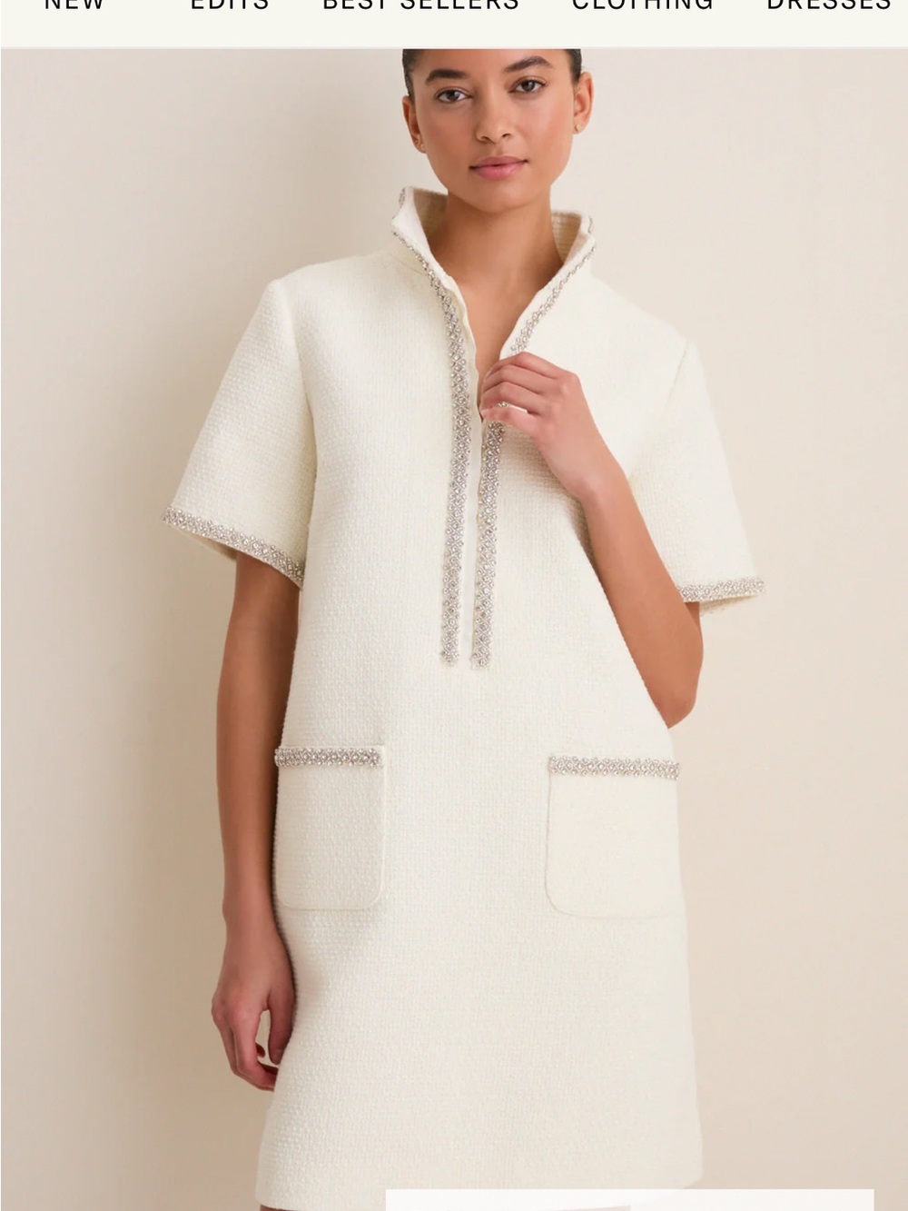 Pomander Place\ Tuckernuck Pearl White Tweed Embellished Ophelia Dress - Picture 6 of 10